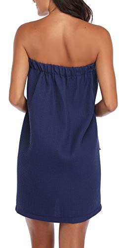 sunshinemall Women's Lightweight Bath Shower Wrap Waffle Spa Robes Bathrobe Quick Dry Cover Up with Adjustable Closure, Navy, Small/Medium - Image 3