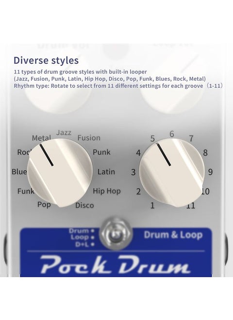 PockDrum Drum & Loop Guitar Effect Pedal 3 Modes 11 Drum Styles 11 Rhythm Types Built-in Looper Max. 20min Recording Unlimited Dub Tracks Tap Tempo