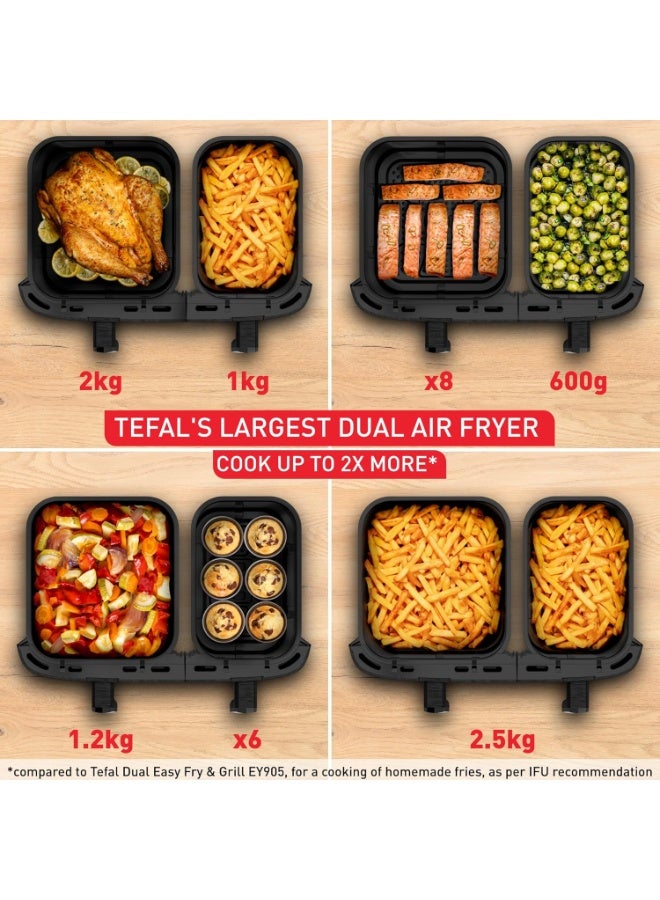 الحلم قلاية هوائية مزدوجة 8 لتر، تحكم مستقل مزدوج، شاشة رقمية مع 14 برنامج ذكي، مؤقت 24 ساعة، سلال غير لاصقة مع نافذة عرض، 2200 واط - أسود - Image 3