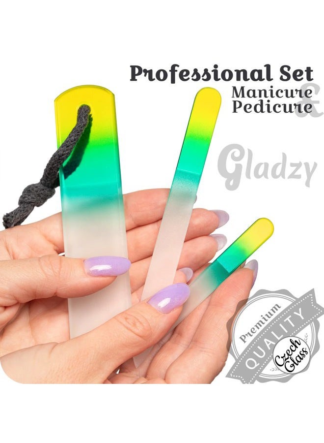 GLADZY Genuine Czech Glass Nail File Set - Callus Remover Foot Rasp, Double Sided Different Grit Surface, Professional Manicure and Pedicure Tools for Natural Nails, Nail Shaper, Ethically Made in EU - Image 2