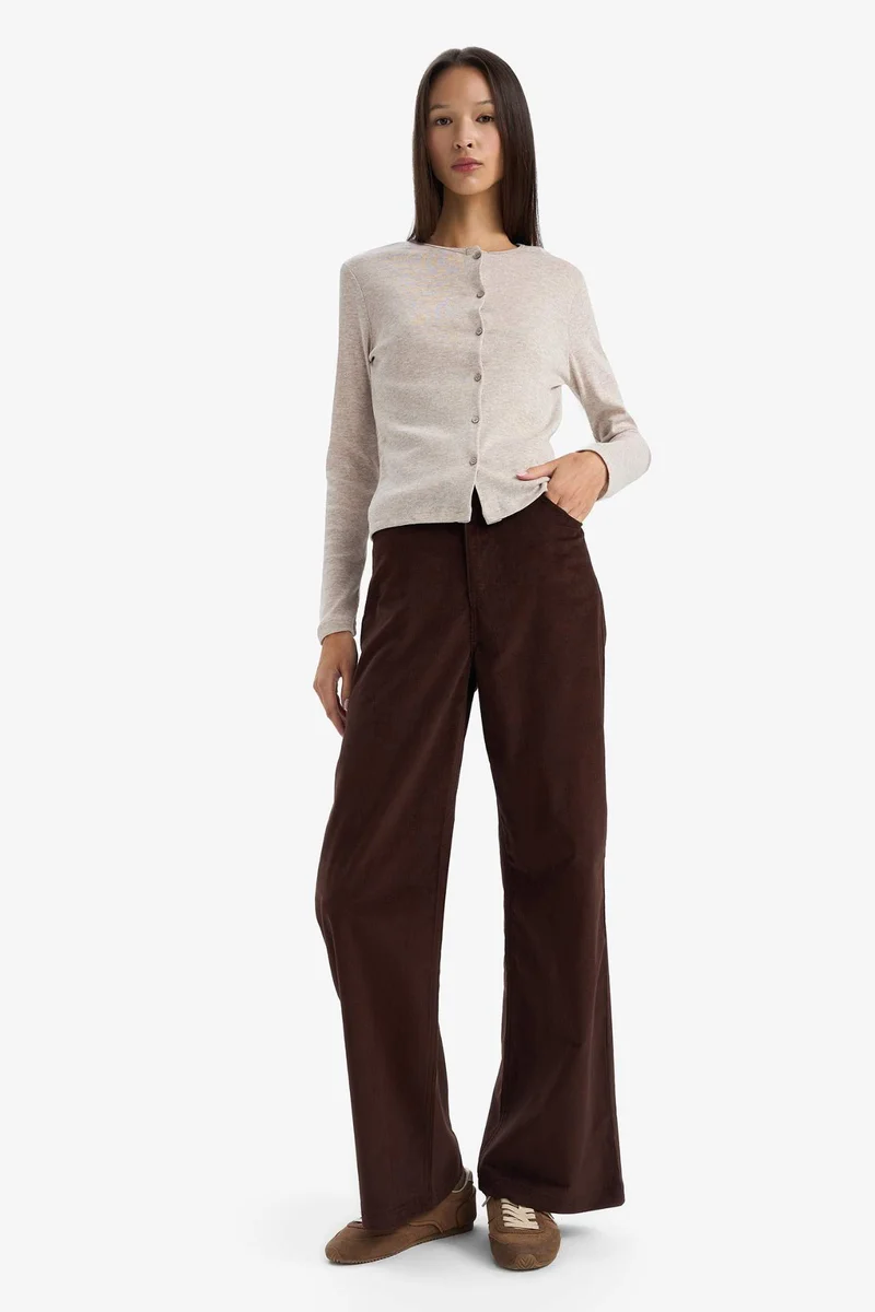 ديفاكتو Wide Leg Zip-Up Velvet Trousers