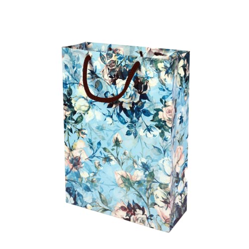 Arrow Paper Products Art Rose Flower Printed Paper Gift Bags for Return Gifts | Weddings | Birthday | Holiday Gifting & Presents (Size: 28x20x7.5 cm | Pack of 10) - Image 1