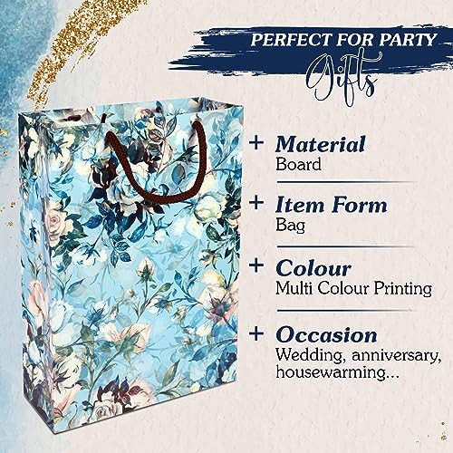 Arrow Paper Products Art Rose Flower Printed Paper Gift Bags for Return Gifts | Weddings | Birthday | Holiday Gifting & Presents (Size: 28x20x7.5 cm | Pack of 10) - Image 5