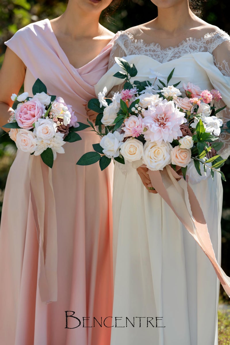 BENCENTRE 7 Inch Blush Bridesmaid Bouquet for Wedding  Set of 4  Small Wedding Bouquet for Marriage Proposal Party and Vintage Wedding Ceremony Anniversary Artificial Flowers - Image 5