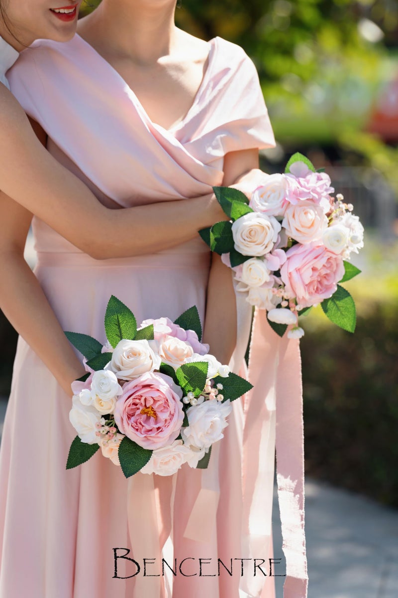 BENCENTRE 7 Inch Blush Bridesmaid Bouquet for Wedding  Set of 4  Small Wedding Bouquet for Marriage Proposal Party and Vintage Wedding Ceremony Anniversary Artificial Flowers - Image 3