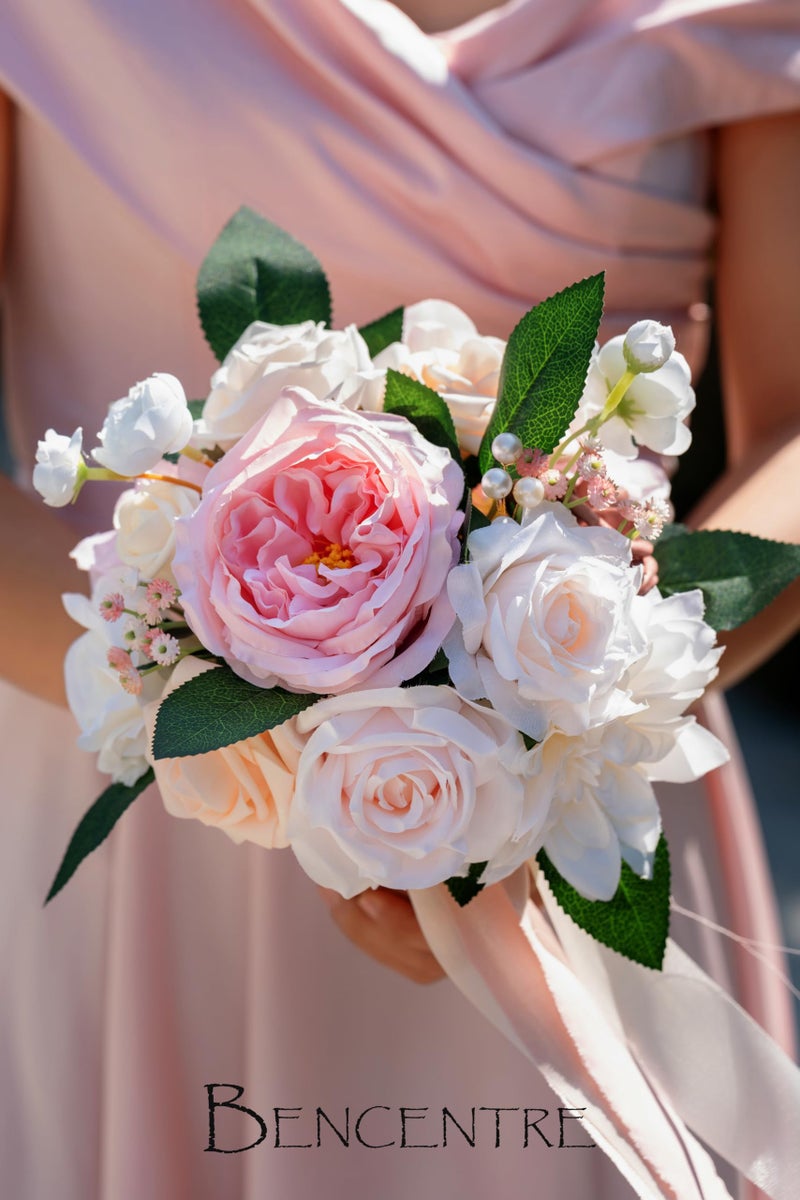 BENCENTRE 7 Inch Blush Bridesmaid Bouquet for Wedding  Set of 4  Small Wedding Bouquet for Marriage Proposal Party and Vintage Wedding Ceremony Anniversary Artificial Flowers - Image 4