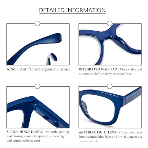 REAVEE 2 Pack Retro Oversized Reading Glasses for Women Men, Blue Light Blocking Computer Readers Stylish Spring hinge (Blue/Clear 1.5x) - Image 4