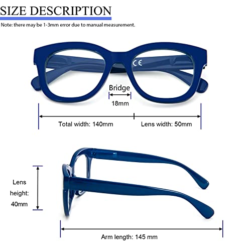 REAVEE 2 Pack Retro Oversized Reading Glasses for Women Men, Blue Light Blocking Computer Readers Stylish Spring hinge (Blue/Clear 1.5x) - Image 3