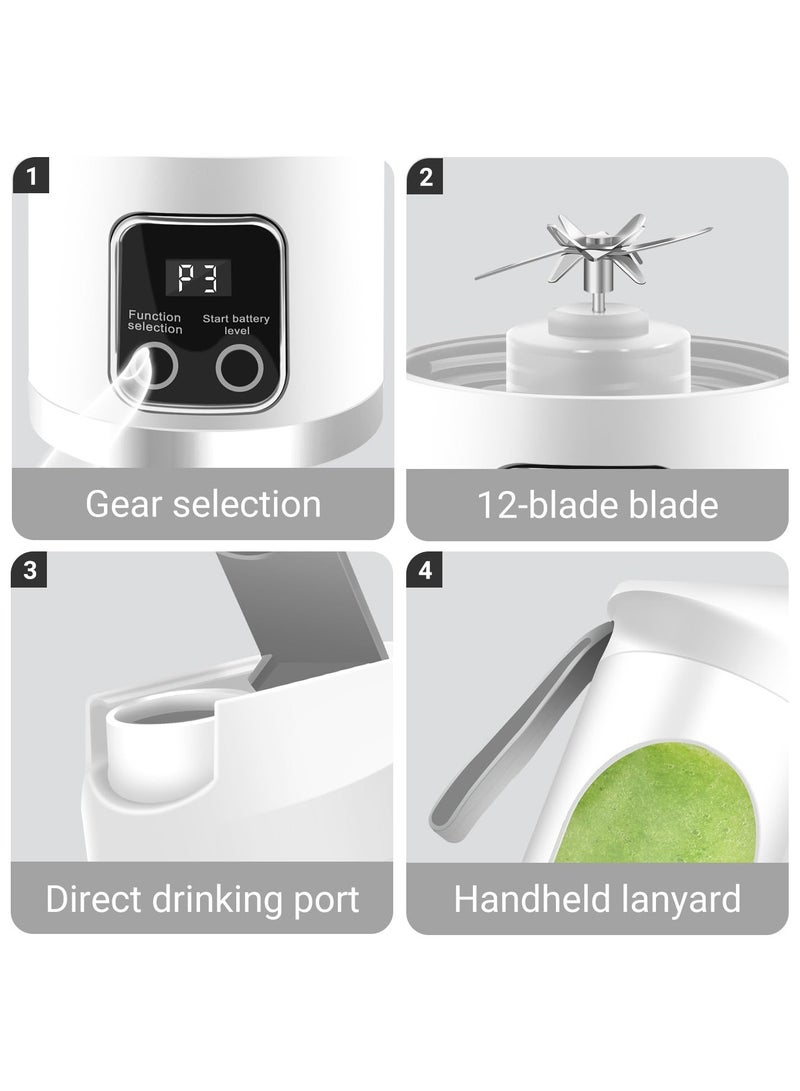 HUMJO Portable Juicer Blender Travel Leak-proof Juicer Cup Blender Machine for Juice Smoothies, Easy Clean,LCD Digital Display, 12 -Stainless Steel Blades,3 Modes,USB Charge,Wireless Mini Mixer Blender for Fresh Fruit Shakes with Lanyard - Image 4