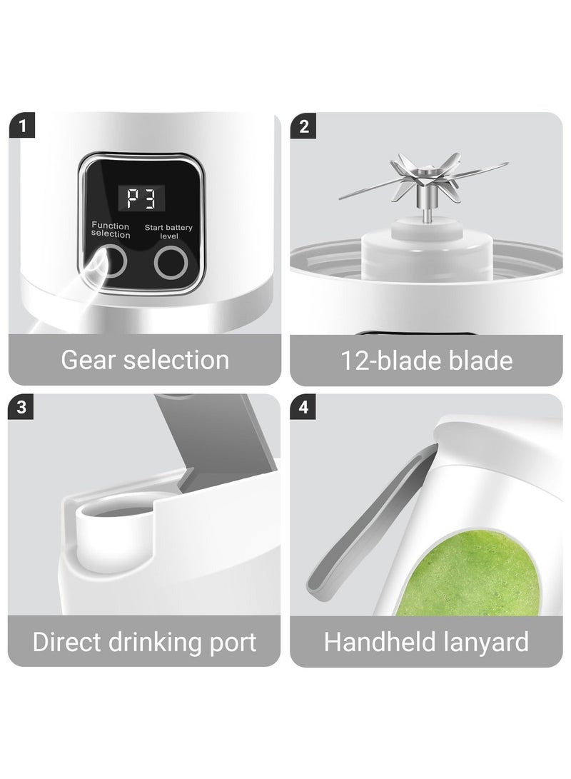 HUMJO Portable Juicer Blender Travel Leak-proof Juicer Cup Blender Machine for Juice Smoothies, Easy Clean,LCD Digital Display, 12 -Stainless Steel Blades,3 Modes,USB Charge,Wireless Mini Mixer Blender for Fresh Fruit Shakes with Lanyard - Image 4