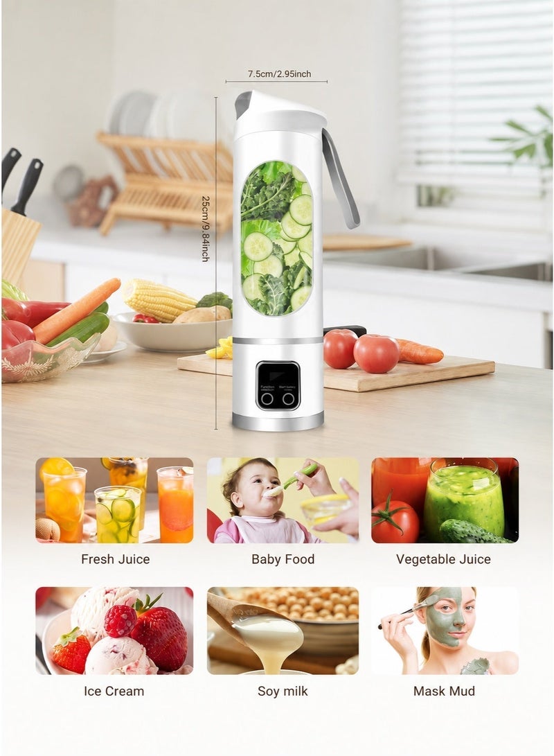 HUMJO Portable Juicer Blender Travel Leak-proof Juicer Cup Blender Machine for Juice Smoothies, Easy Clean,LCD Digital Display, 12 -Stainless Steel Blades,3 Modes,USB Charge,Wireless Mini Mixer Blender for Fresh Fruit Shakes with Lanyard - Image 3