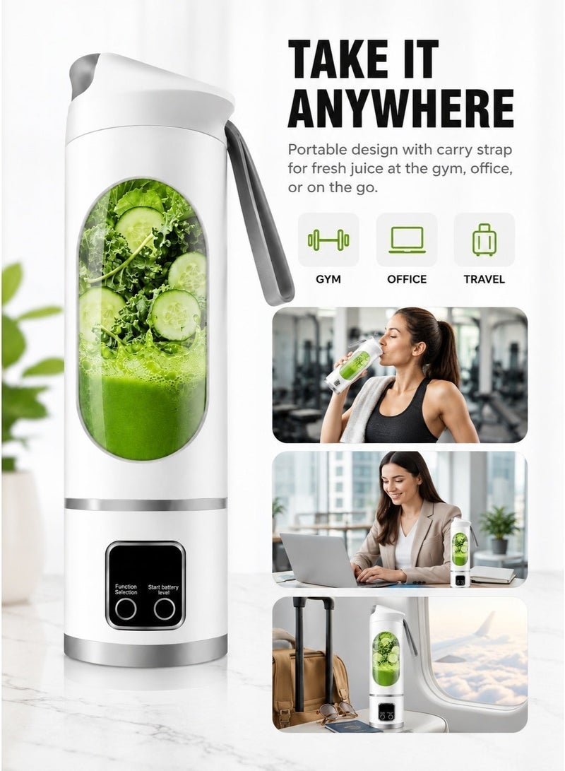 HUMJO Portable Juicer Blender Travel Leak-proof Juicer Cup Blender Machine for Juice Smoothies, Easy Clean,LCD Digital Display, 12 -Stainless Steel Blades,3 Modes,USB Charge,Wireless Mini Mixer Blender for Fresh Fruit Shakes with Lanyard - Image 4