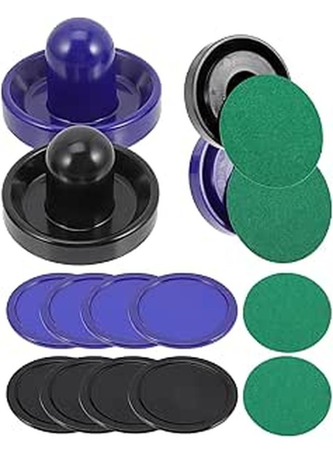 Air Hockey Pucks and Pushers Set with Blue and Black Handles 96Mm and 64Mm Plastic