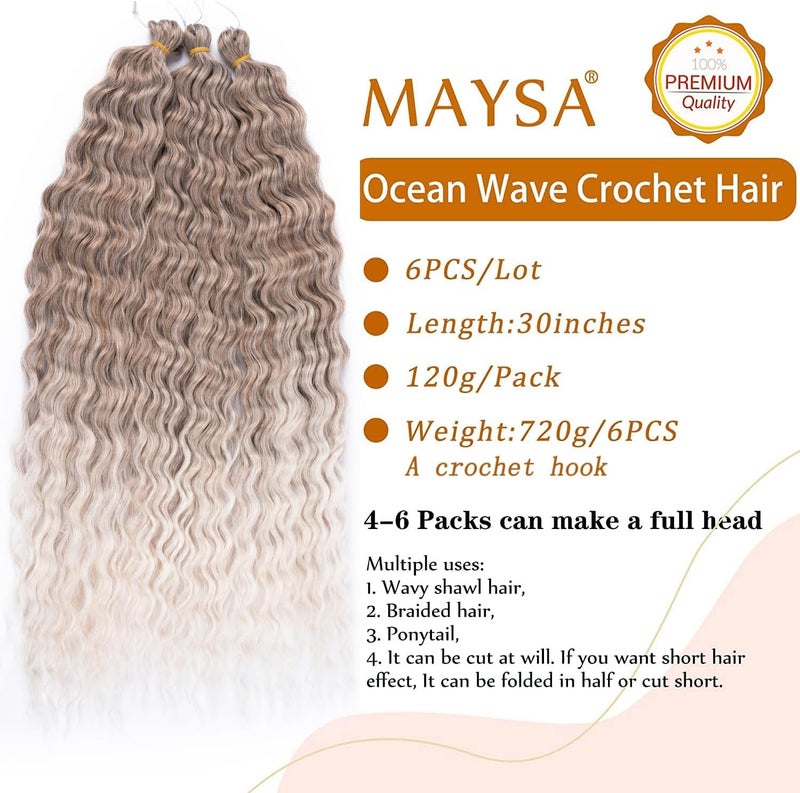 MAYSA Curly Braiding Crochet Hair Synthetic Deep Wave Crochet Hair 30 Inch 6Packs Ocean Wave Hair Extension for Women #10/56c Brown mix Blond - Image 2