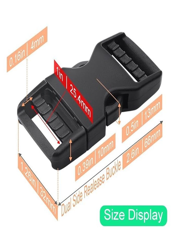 SHOPEE 6 Set 1 Inch Flat Dual Adjustable Plastic Quick Side Release Plastic Buckles and Tri-Glide Slides for Luggage Straps Pet Collar Backpack Repairing (Black, Fit for 1”/25mm Webbing Straps) - Image 2