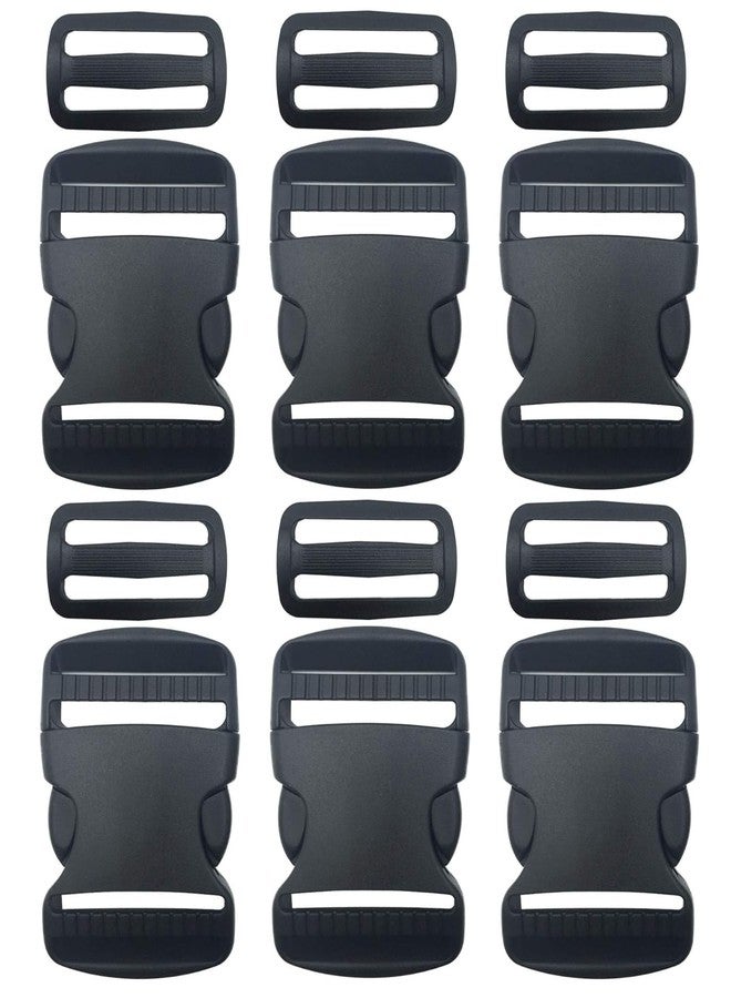 SHOPEE 6 Set 1 Inch Flat Dual Adjustable Plastic Quick Side Release Plastic Buckles and Tri-Glide Slides for Luggage Straps Pet Collar Backpack Repairing (Black, Fit for 1”/25mm Webbing Straps) - Image 1