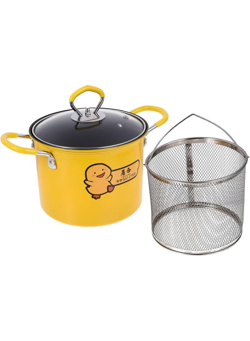 سبيس شوب مقلاة عميقة صغيرة سعة 3 لتر مع سلة  ووعاء قلي من الفولاذ المقاوم للصدأ ورف فلتر زيت وغطاء  ومناسبة للمطبخ المنزلي  باللون الأصفر - Image 1