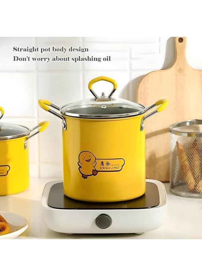 سبيس شوب مقلاة عميقة صغيرة سعة 3 لتر مع سلة  ووعاء قلي من الفولاذ المقاوم للصدأ ورف فلتر زيت وغطاء  ومناسبة للمطبخ المنزلي  باللون الأصفر - Image 2