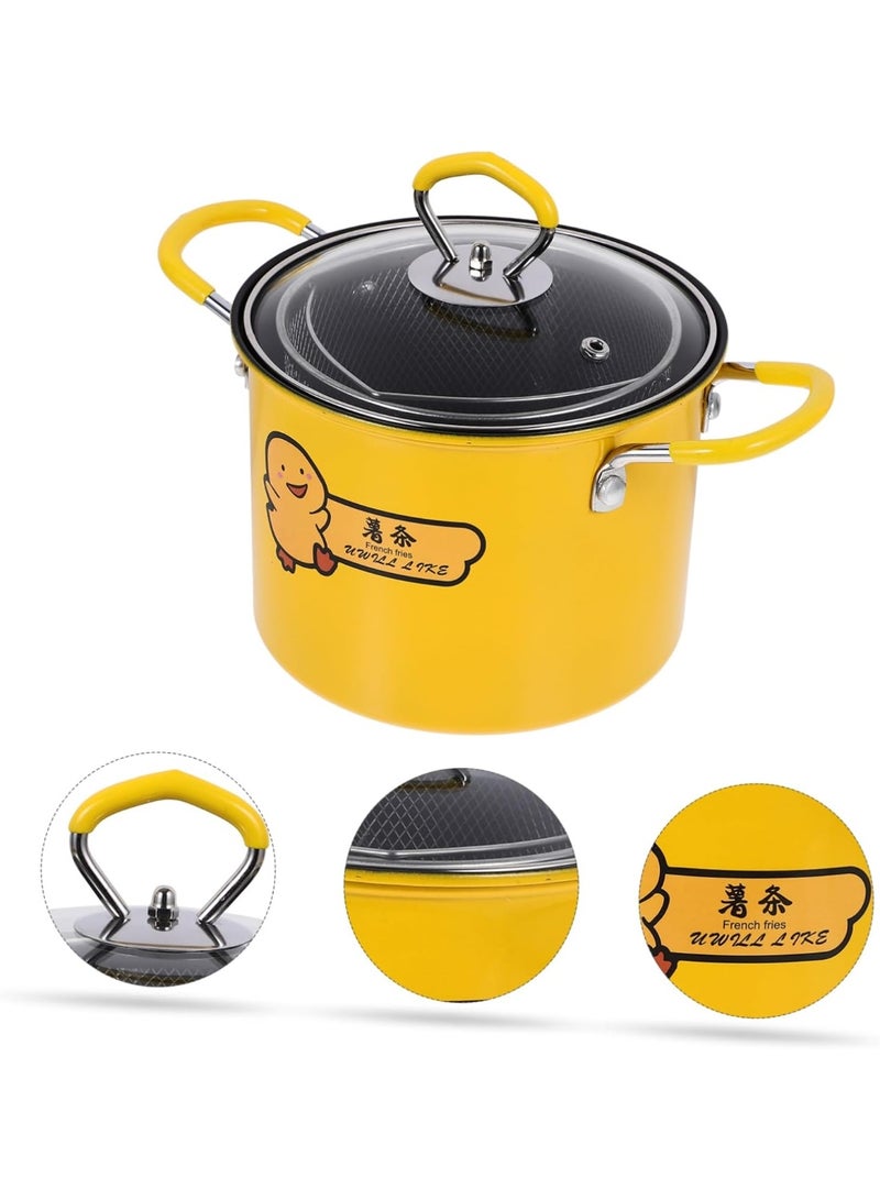 سبيس شوب مقلاة عميقة صغيرة سعة 3 لتر مع سلة  ووعاء قلي من الفولاذ المقاوم للصدأ ورف فلتر زيت وغطاء  ومناسبة للمطبخ المنزلي  باللون الأصفر - Image 3