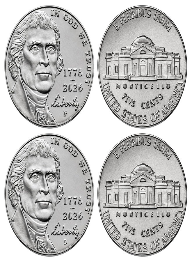 Merrick Mint 2026 Jefferson Liberty Nickel 1776-2026 America 250 Uncirculated Rolls Set - Both P & D Mint (Set of 2) - Image 2