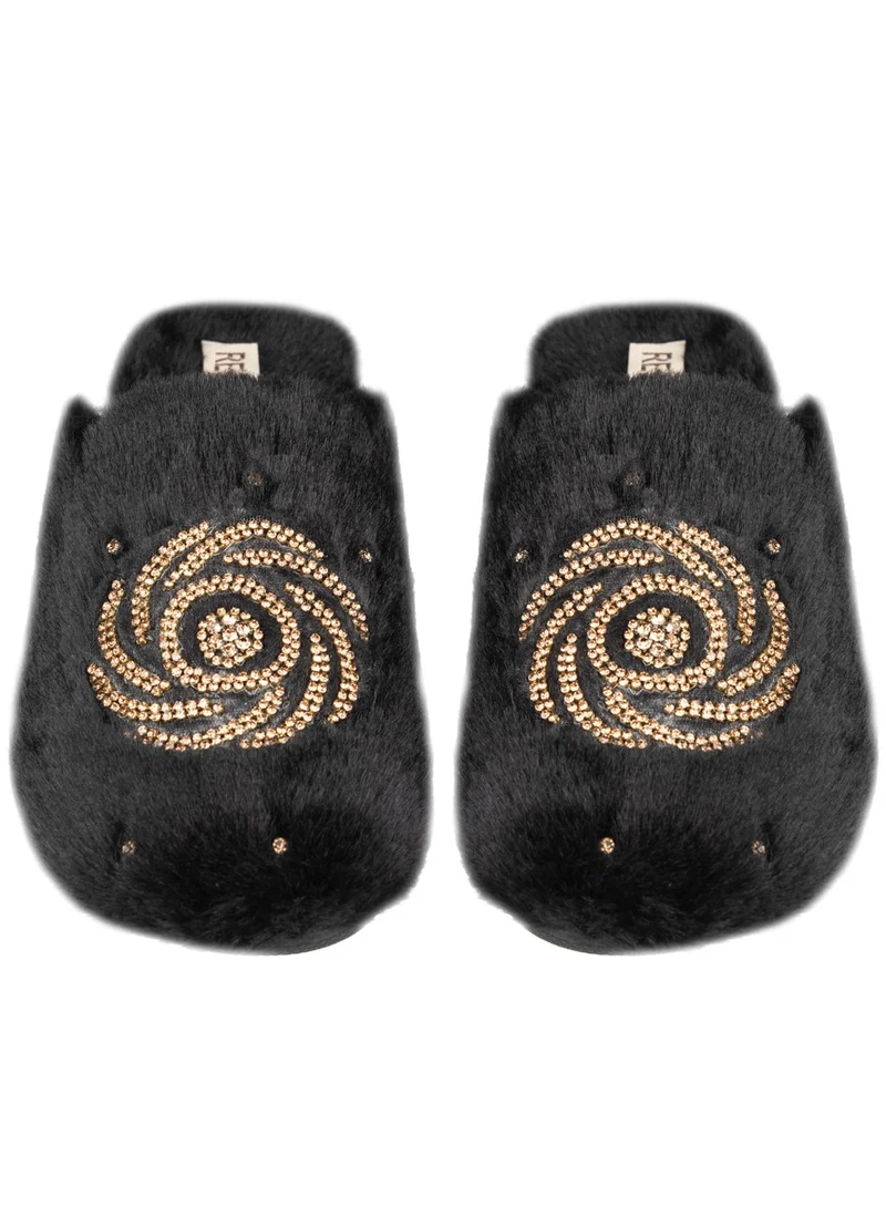 RETTROSE Faux Fur Front-Covered Slippers Black
