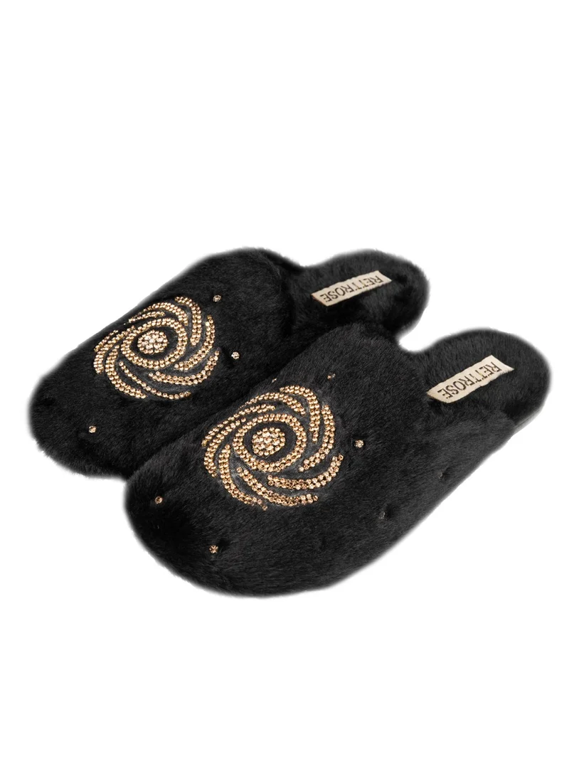 RETTROSE Faux Fur Front-Covered Slippers Black