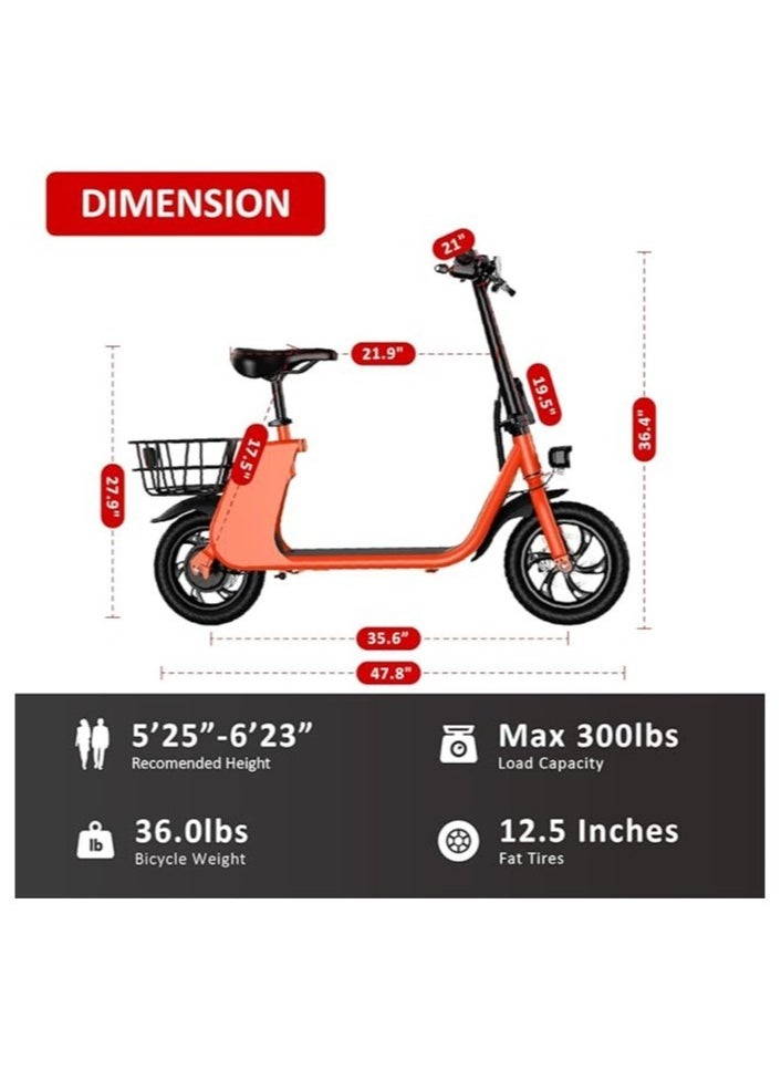 Wind Horse High Quality Foldable Electric Scooter with Seat and Rear Basket, 450W Motor, 36V 8AH Battery, 25-35 KM/h Speed, Carbon Alloy Frame, 12.5 Inches Tires, Disk Brakes, Unisex Comfortable E-Scooter for Adults  - Image 2