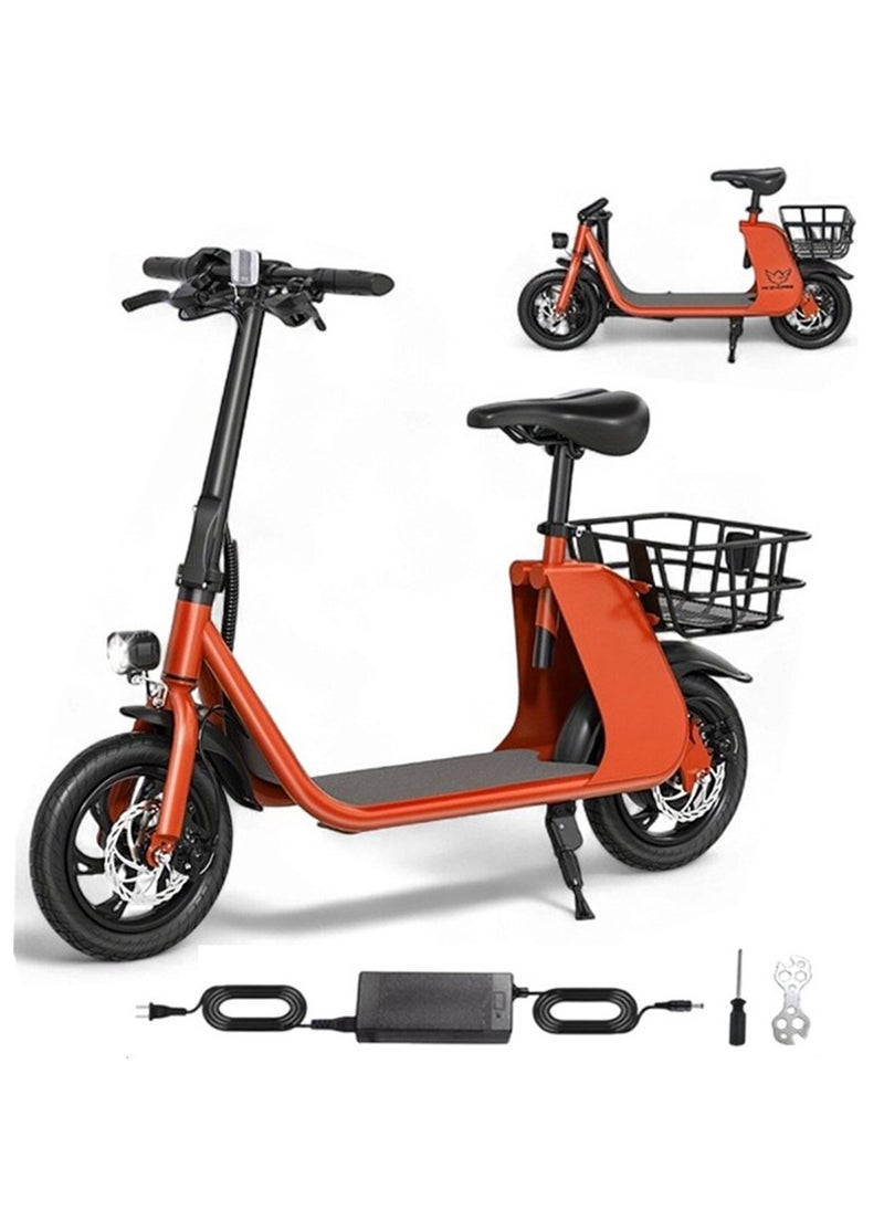 Wind Horse High Quality Foldable Electric Scooter with Seat and Rear Basket, 450W Motor, 36V 8AH Battery, 25-35 KM/h Speed, Carbon Alloy Frame, 12.5 Inches Tires, Disk Brakes, Unisex Comfortable E-Scooter for Adults  - Image 1
