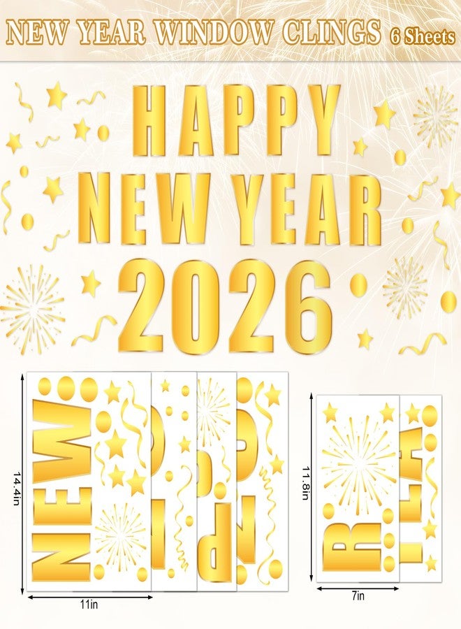 وولاين ملصقات نوافذ ذهبية لامعة من Whaline، 6 أوراق، بتصميم ألعاب نارية ليلة رأس السنة الجديدة 2026، قابلة لإعادة الاستخدام، لتزيين المنزل والمكتب والفصول الدراسية والحفلات. - Image 5