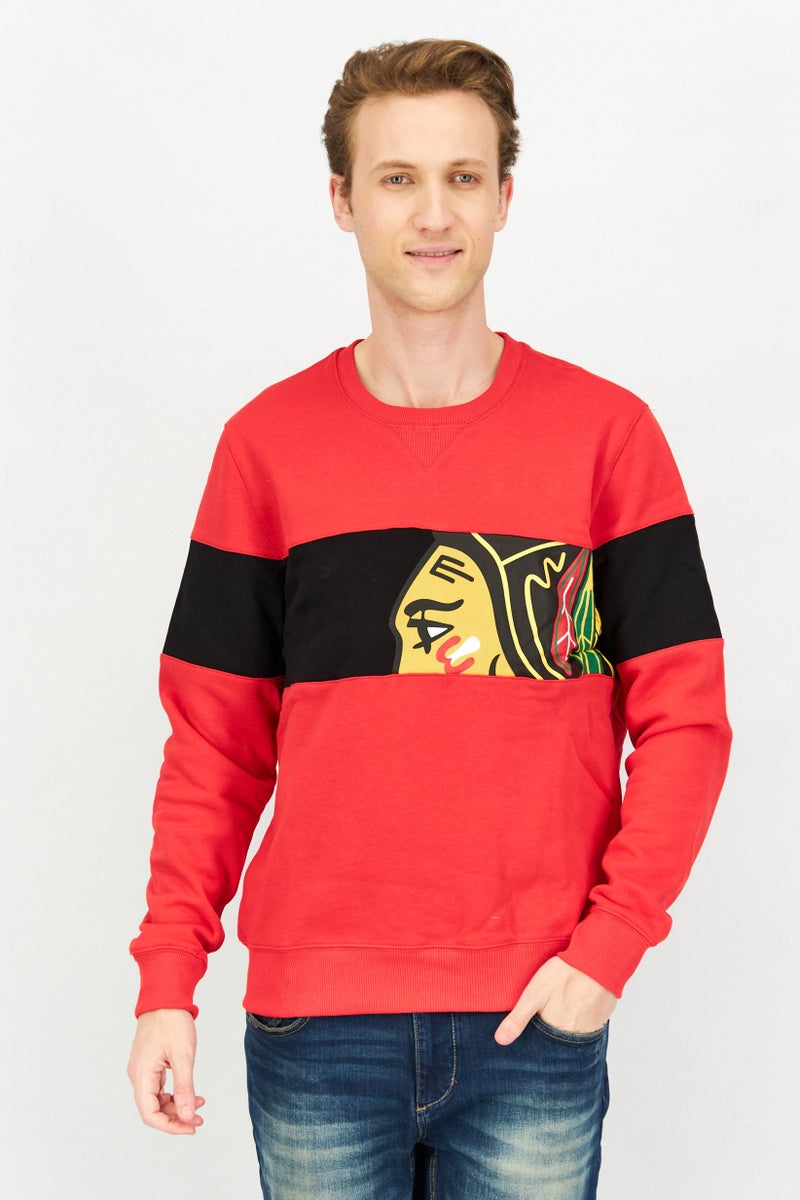 NHL Men Crew Neck Long Sleeves Graphic Print Sweatshirt, Red - Image 1