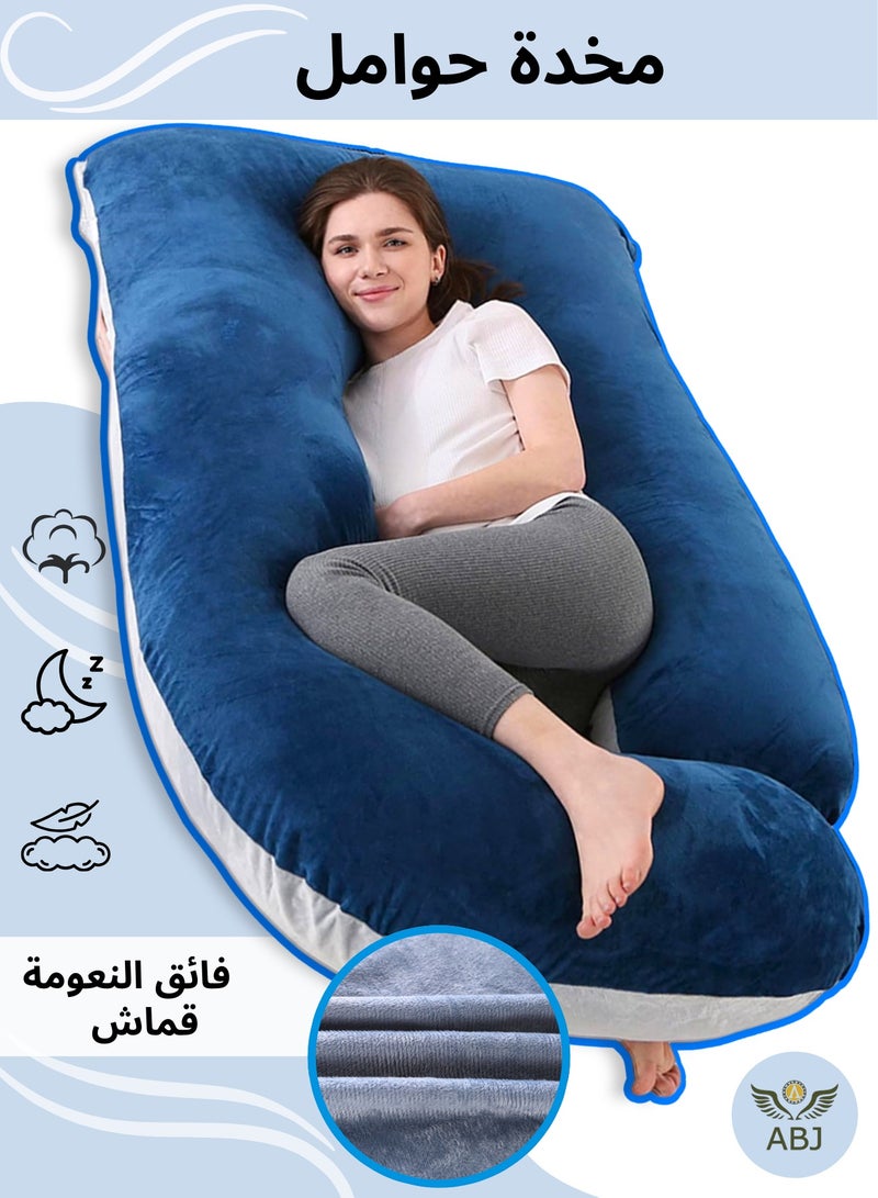 ABJ J Shape Pregnancy Pillows, Full Body Maternity Pillow - Removable Cover, Size 65" x 28" - Blue Grey - Pregnancy Pillows for Sleeping - Body Pillows for Adults, Maternity Support Pillow - Support for Back, Legs, Belly, Hips, 2025 design - Image 1