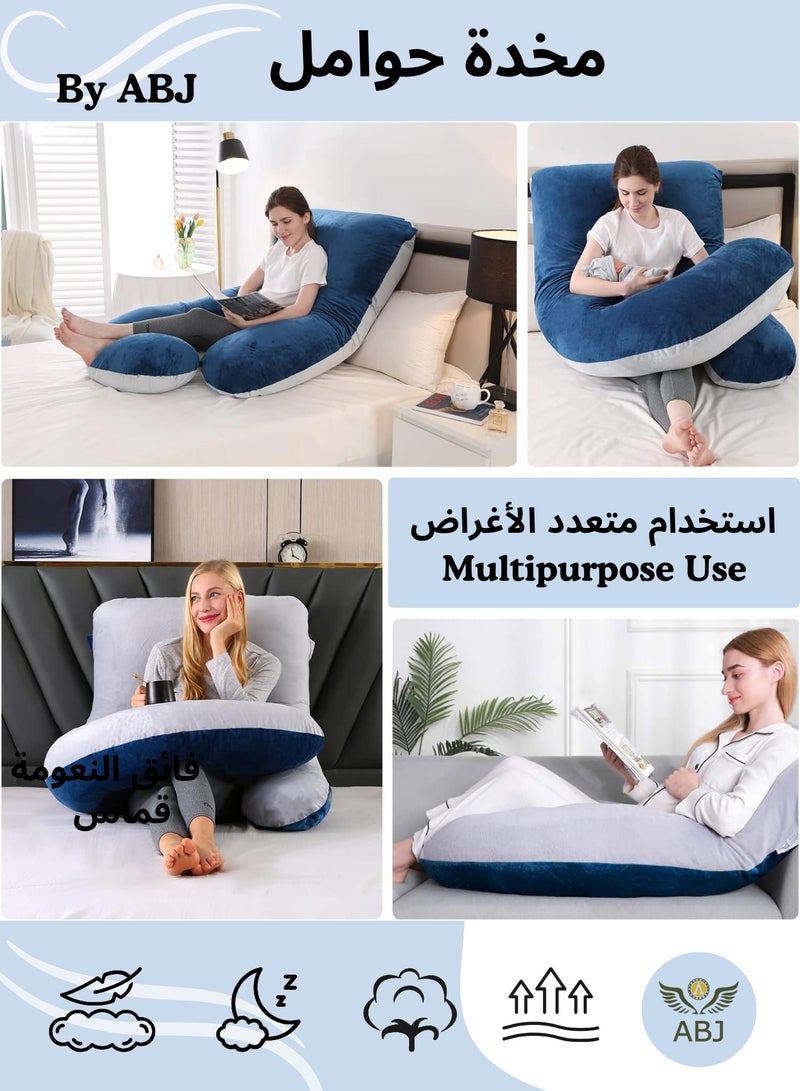 ABJ J Shape Pregnancy Pillows, Full Body Maternity Pillow - Removable Cover, Size 65" x 28" - Blue Grey - Pregnancy Pillows for Sleeping - Body Pillows for Adults, Maternity Support Pillow - Support for Back, Legs, Belly, Hips, 2025 design - Image 4