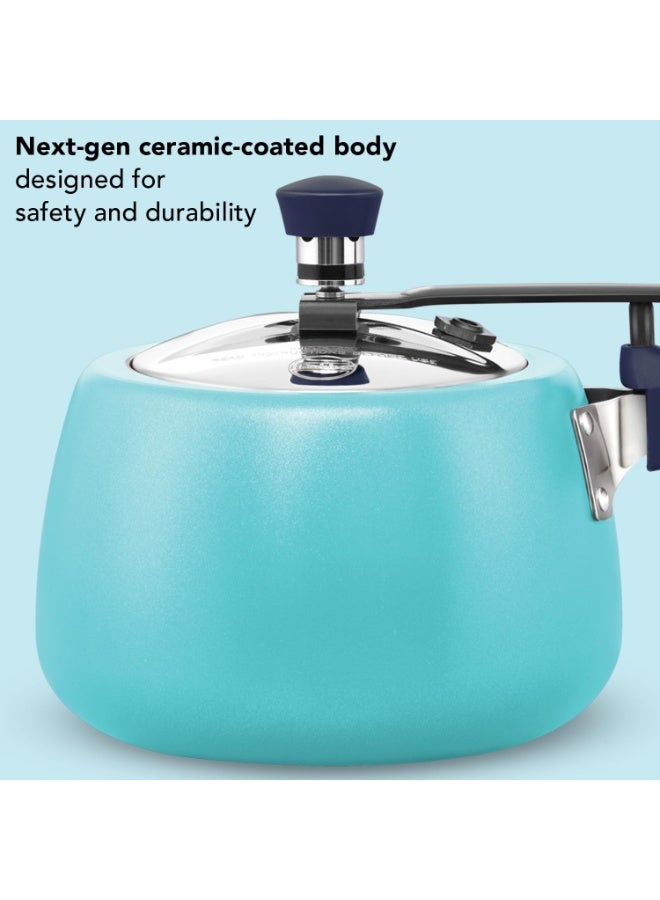 هوكينز Hawkins Cerenity 3L Pressure Cooker | Ceramic Coated Body | Contura Shaped | Induction & Gas Compatible | Cook Rice, Dal & Curries | ISI Certified | 5 Year Guarantee | Sea-Salt Aqua (ICU30) - Image 4