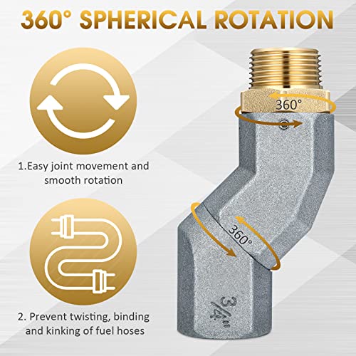 Shimeyao 3 Pcs Fuel Hose Swivel Zinc Alloy 360 Rotating Connector for Fuel Transfer Pump Nozzle Multi Plane Swivel Kit(3/4 Inch,Grey) - Image 3