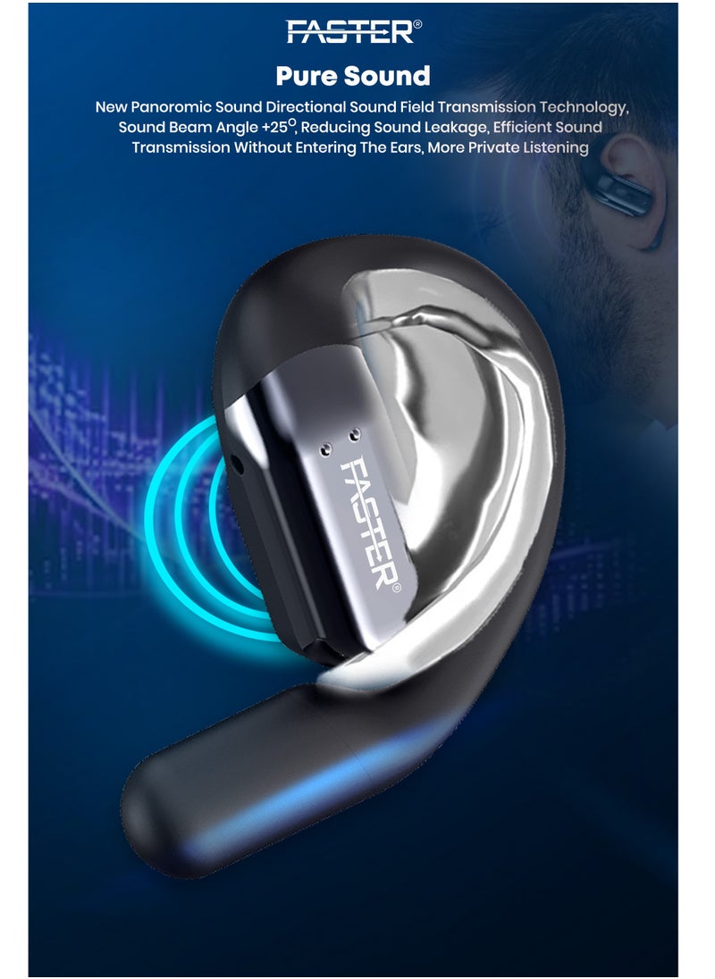 فاستر - سماعات أذن لاسلكية R18 Airvibe مفتوحة الأذن مع خاصية إلغاء الضوضاء (ENC) - وقت تشغيل 8 ساعات مع بلوتوث 5.3 - سماعات أذن ستيريو HiFi - 4 ميكروفونات واضحة للمكالمات الرياضية - للتمرين وصالة الألعاب الرياضية - متوافقة مع iPhone وAndroid - Image 1