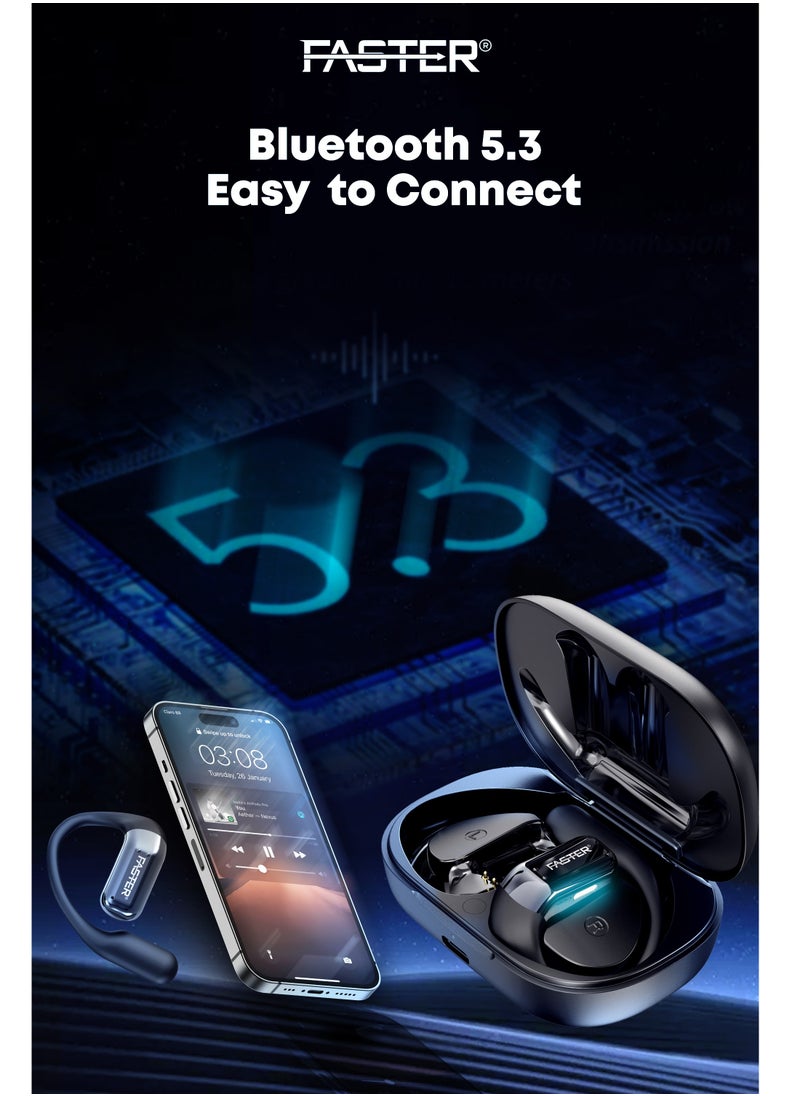 فاستر - سماعات أذن لاسلكية R18 Airvibe مفتوحة الأذن مع خاصية إلغاء الضوضاء (ENC) - وقت تشغيل 8 ساعات مع بلوتوث 5.3 - سماعات أذن ستيريو HiFi - 4 ميكروفونات واضحة للمكالمات الرياضية - للتمرين وصالة الألعاب الرياضية - متوافقة مع iPhone وAndroid - Image 1