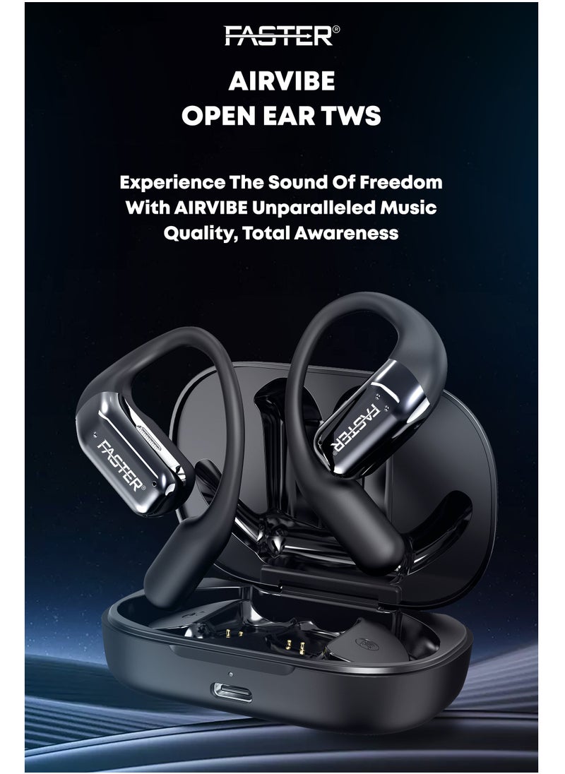 فاستر - سماعات أذن لاسلكية R18 Airvibe مفتوحة الأذن مع خاصية إلغاء الضوضاء (ENC) - وقت تشغيل 8 ساعات مع بلوتوث 5.3 - سماعات أذن ستيريو HiFi - 4 ميكروفونات واضحة للمكالمات الرياضية - للتمرين وصالة الألعاب الرياضية - متوافقة مع iPhone وAndroid - Image 1