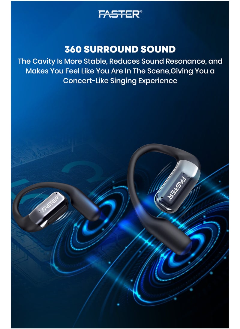 فاستر - سماعات أذن لاسلكية R18 Airvibe مفتوحة الأذن مع خاصية إلغاء الضوضاء (ENC) - وقت تشغيل 8 ساعات مع بلوتوث 5.3 - سماعات أذن ستيريو HiFi - 4 ميكروفونات واضحة للمكالمات الرياضية - للتمرين وصالة الألعاب الرياضية - متوافقة مع iPhone وAndroid - Image 1