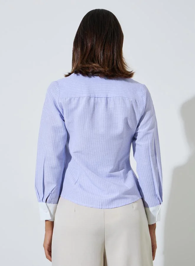 Styli Lilac Lilac Striped Shirt with Contrast Collar for Women | Best Price UAE