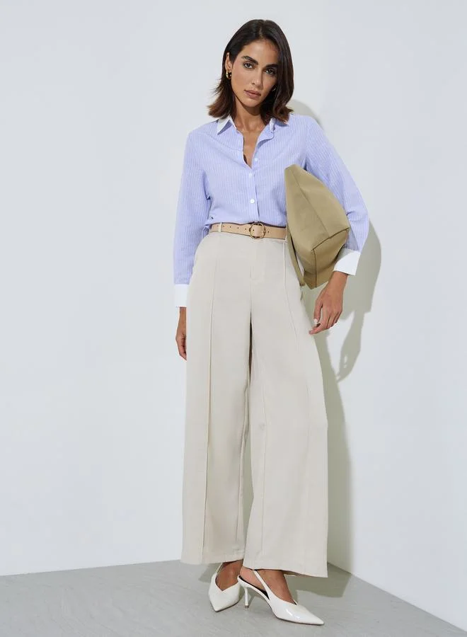 Styli Lilac Striped Shirt with Contrast Collar