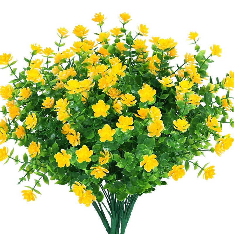 TEMCHY TEMCHY Artificial Flowers Fake Outdoor UV Resistant Boxwood Shrubs Faux Plastic Greenery Plants for Outside Hanging Planter Patio Yard Wedding Indoor Home Kitchen Farmhouse DecorYellow