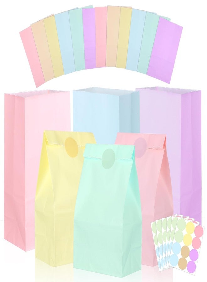 AojSup 72 Pcs Pastel Party Favor Bags with 72 Stickers - 5.1 x 3.1 x 9.4 Inch Pastel Paper Bags for Birthday, Wedding Favors, Candy Treat Goodie Bag in 6 Colors - Image 1