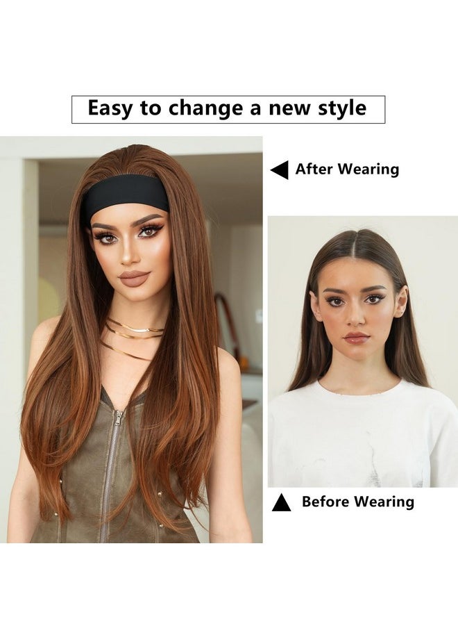 7JHH WIGS - 30Inch Long Straight Layered Headband Brown Ombre Wigs Glueless Headband Wigs For Black Women Daily Used - Image 1