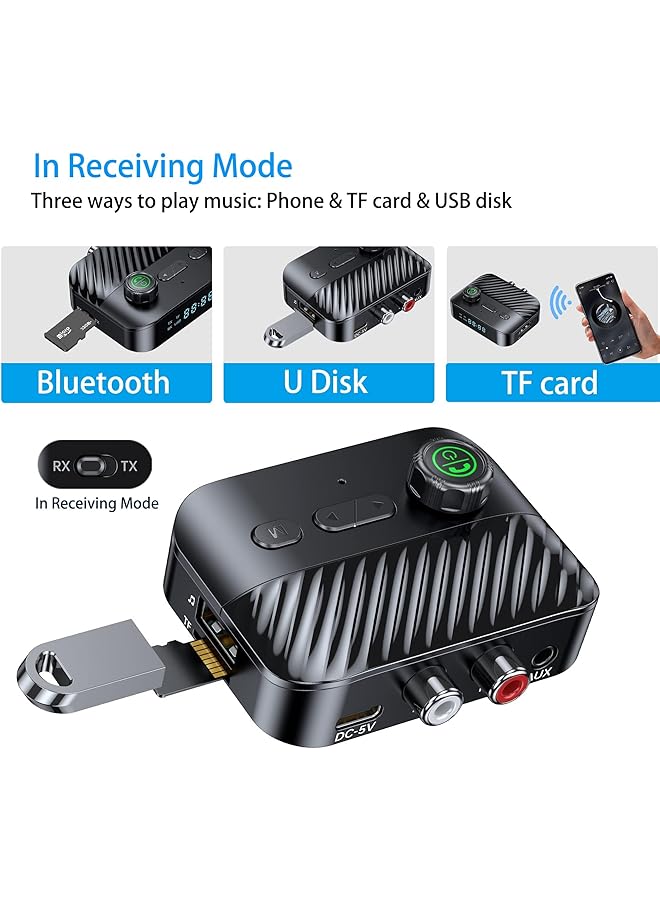 KASTWAVE Bluetooth Transmitter Receiver, Bluetooth Transmitter Receiver With Display, V5.3 Bluetooth Receiver For Home Stereo/Headphones/Speakers/Home Theater/Tv/Low Latency - Image 3