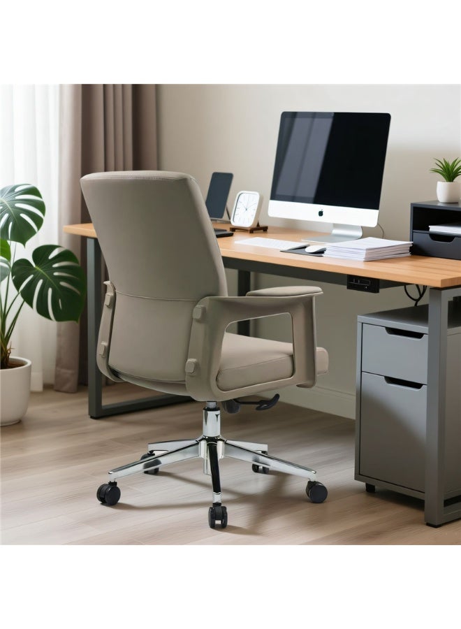 Home Office Chair, Adjustable Computer Desk Chair with Lumbar Support, Ergonomic Comfortable Chair with Wheels, Wide PU Leather Executive Desk Chair for Gaming Working Study, Grey - Image 2