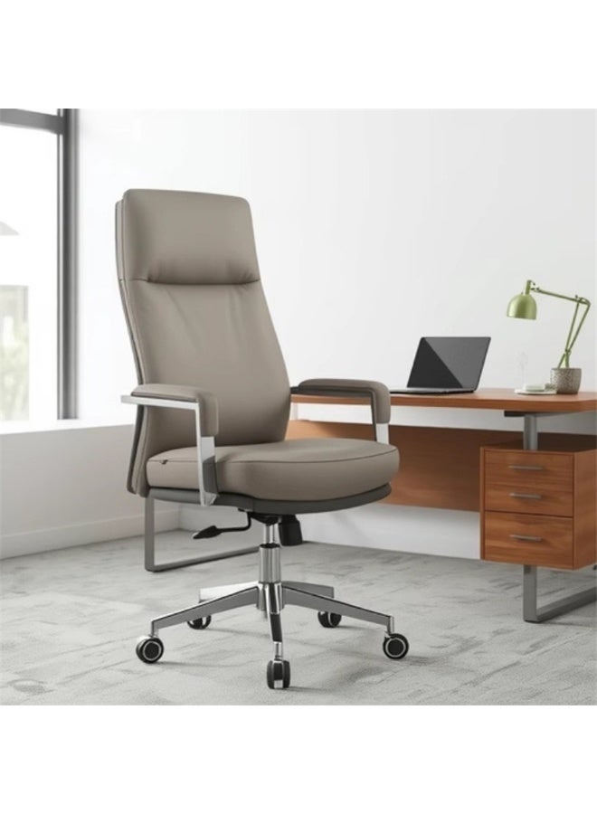 Home Office Chair, Adjustable Computer Desk Chair with Lumbar Support, Ergonomic Comfortable Chair with Wheels, Wide PU Leather Executive Desk Chair for Gaming Working Study, Grey - Image 4