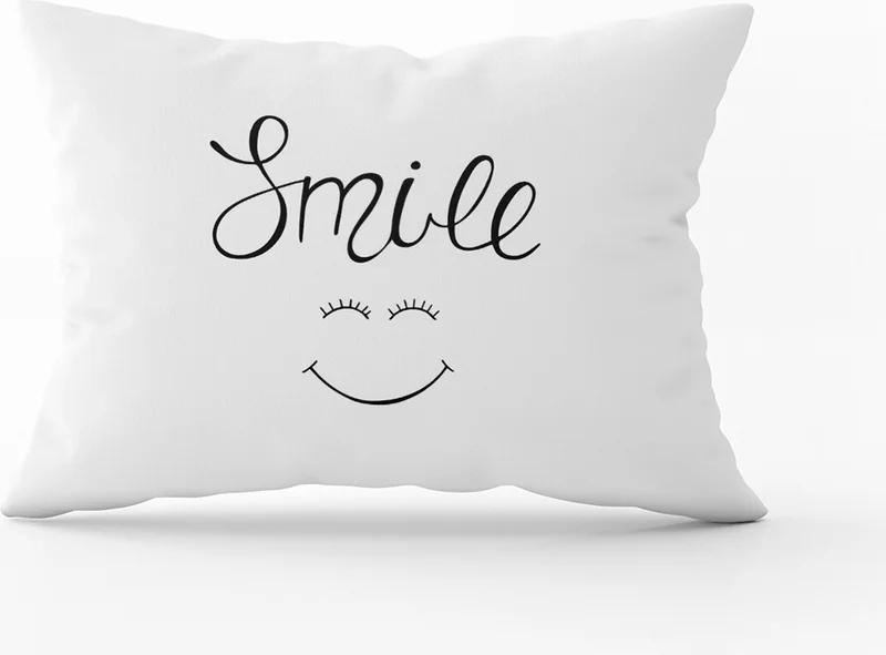 Cango Home White Black Smile Written Decorative Digital Print Throw Pillow Case - CGH471-3550 Double Sided Printed