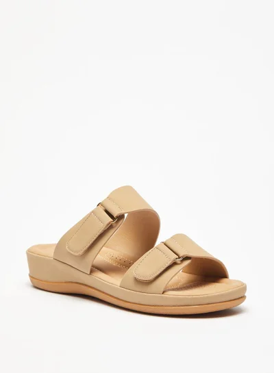 shoexpress Solid Slide Sandals with Hook and Loop Accent
