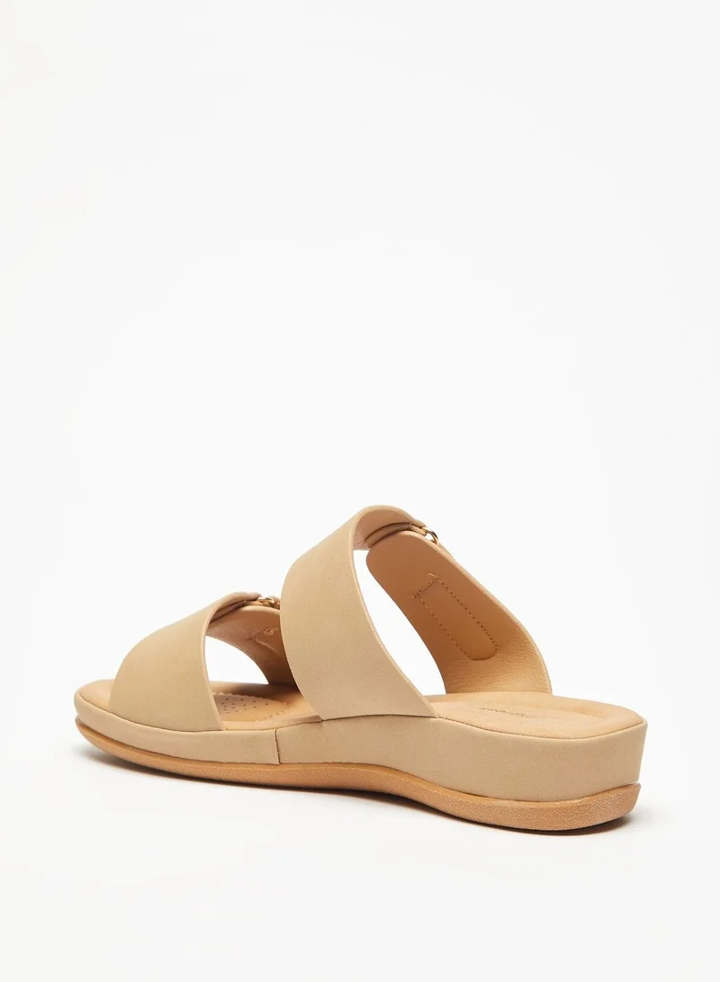 shoexpress Solid Slide Sandals with Hook and Loop Accent