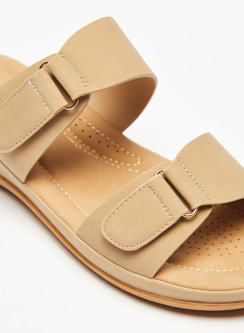 shoexpress Solid Slide Sandals with Hook and Loop Accent